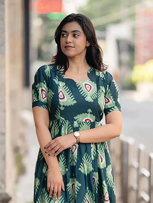 Inkmist Navy printed Maternity and Feeding Cambric Dress